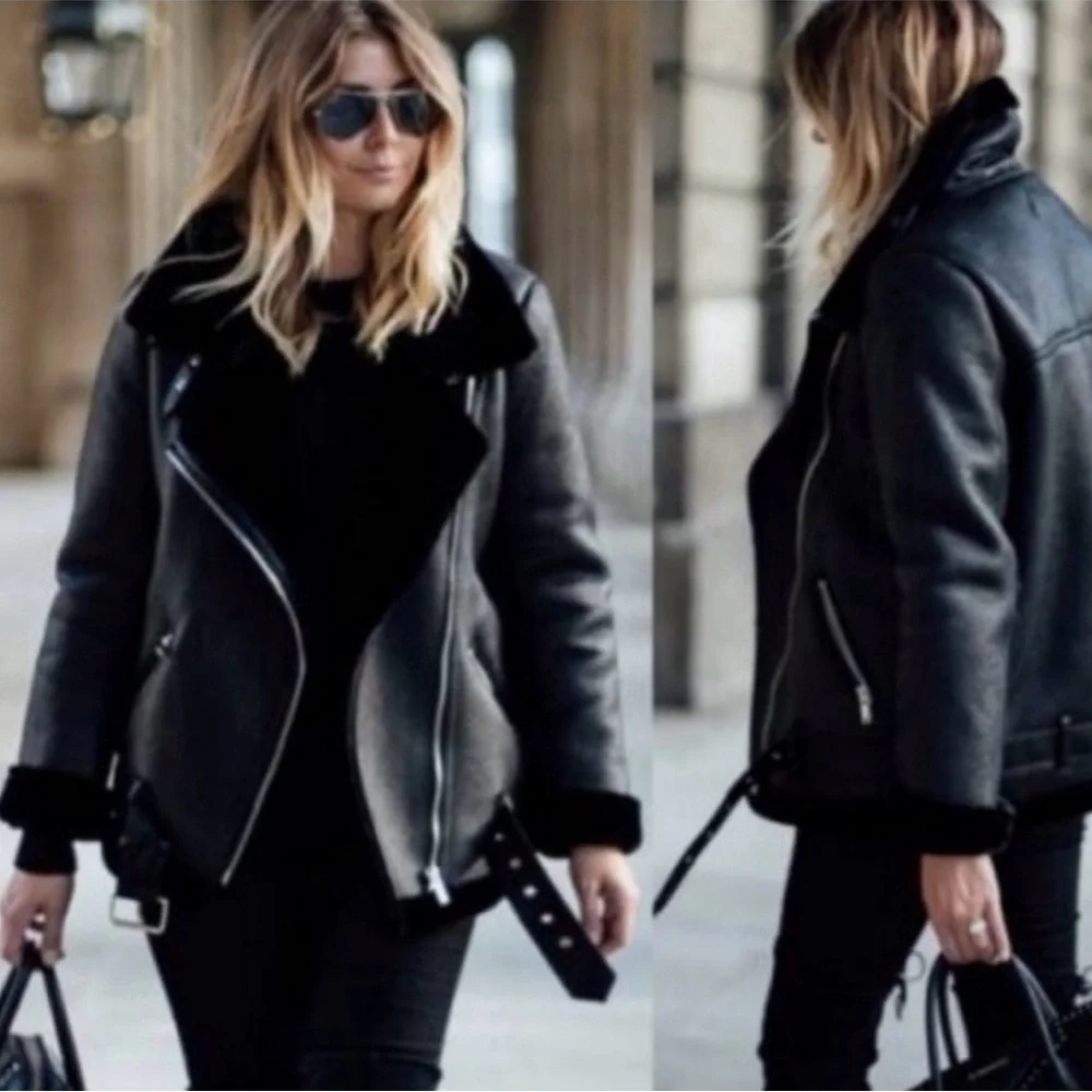 Black Shearling Women's Jacket - Picture 4 of 4